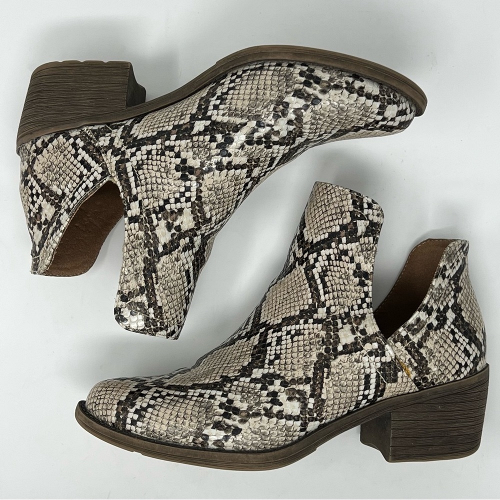 Volatile Beige and Black Snake Print Ankle Booties